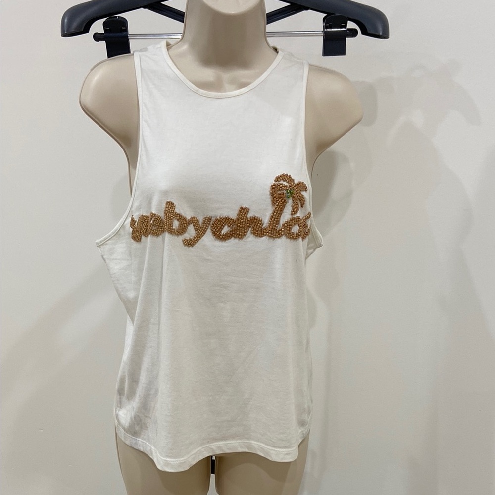 See By Chloe White Muscle Tee with Tan Logo